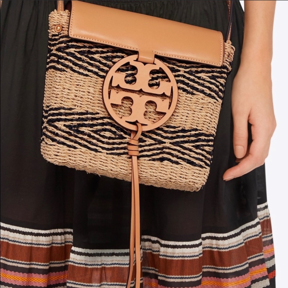 Tory Burch Woven Tan and Black Crossbody Bag